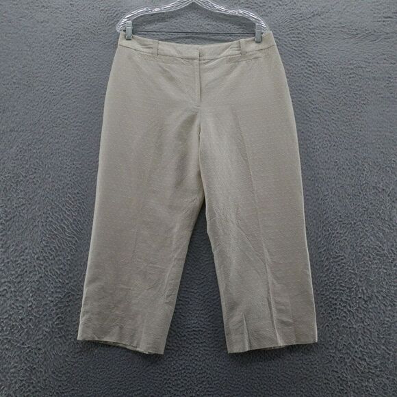 Ann Taylor Womens Silk Blend Cropped Pants 14 Beige Geometric Lightweight Career - Picture 1 of 13
